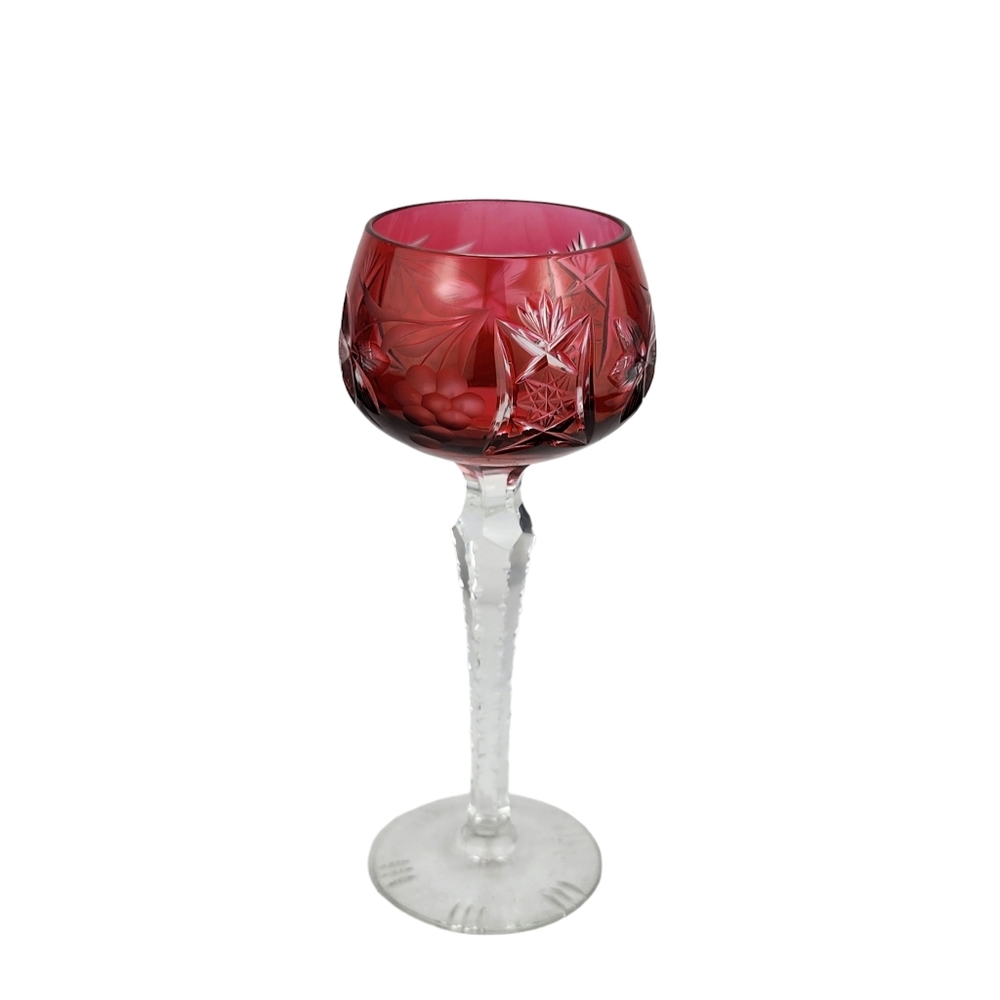 Imperial Crystal Cranberry Hock Wine Traube Cut Glass